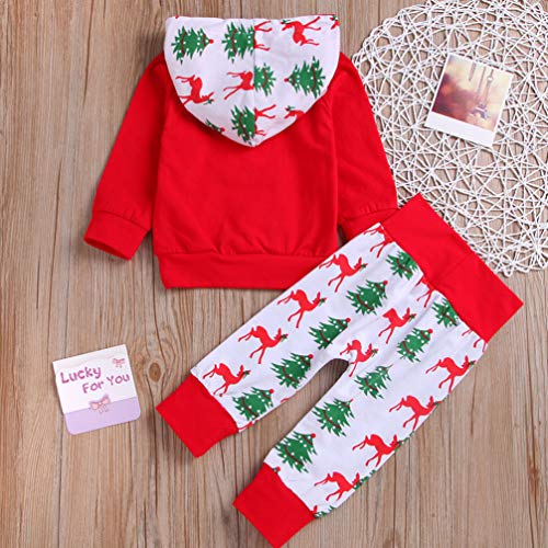 TOYANDONA 1 Set Baby Peuter Jongens Meisjes Kerst Sweatshirt Set Winter Herfst Lange Mouw Kleding Outfit Baby Hooded Tops Broek (80Cm Rood) - Afbeelding 3