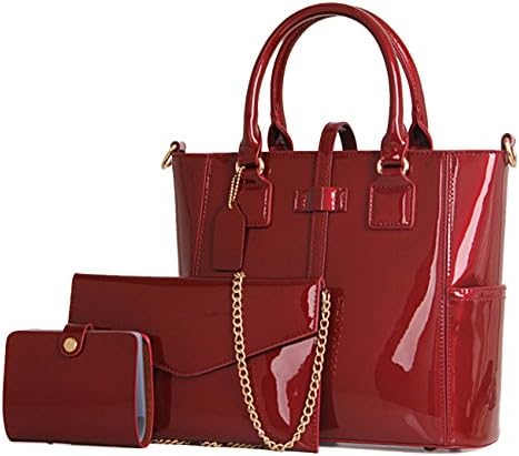 Women's 3pcs Handbags Patent Leather Fashion Shoulder Bag Large Capacity Handbag