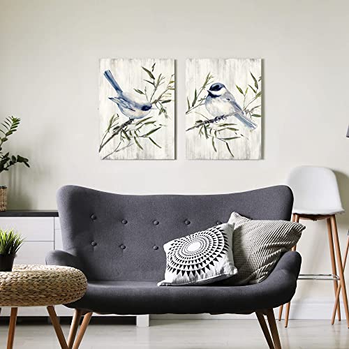Wallsup Decor Vintage Bird Canvas Wall Art - Animals Bird Flying Pictures Tree Branch Rustic Chickadees Painting Abstract Watercolor Hummingbird Artwork For Bathroom Wall Office #TOP4