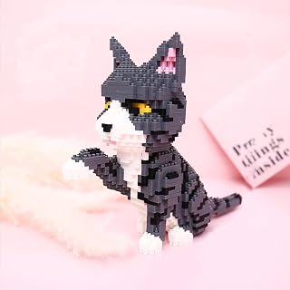 Uvini Micro Bricks Cat Building Set, Adult Building Set, Cat Model Toy for Women, Teens or Adult 1300 Pieces, Beckoning Grey Cat