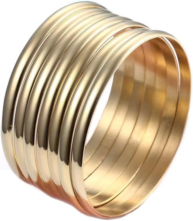 Set Of 7PCS Bracelet Bangle 18K Gold Plated Luxury Smooth High Polished Cuff Bracelet For Women - Image 2