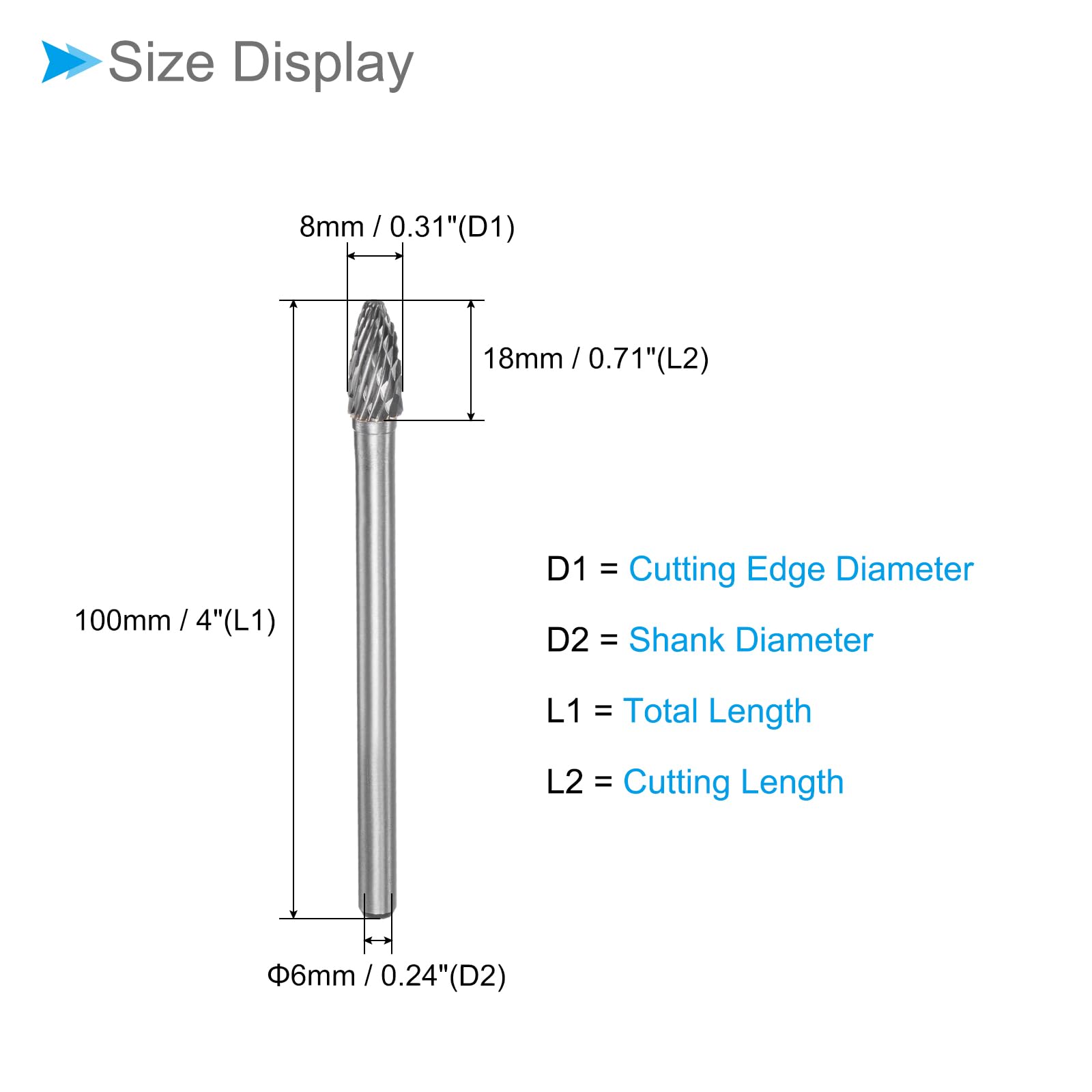 CoCud Tungsten Carbide Rotary Burrs File, 6mm Shank 8mm Dia, Double Cut Tree with Ball Nose Rotary Burrs Tool - Image 2