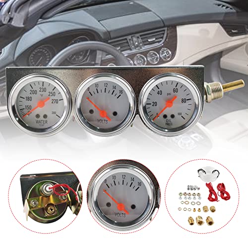 Bagaraatan Triple Gauge Kit Oil/Volt/Water Gauge,2"/52Mm Chrome Panel 3In1 Car Meter Oil Pressure Fahrenheit Water Temp Ammeter Triple Gauge Kit #TOP6