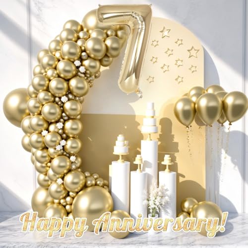 Image of Champagne Gold Large Number 7 Balloon, 40 Inch Light Gold Foil Helium Number Balloons, Giant Mylar Number 7 Balloons for 7 Years Old Birthday Party Anniversary Decorations