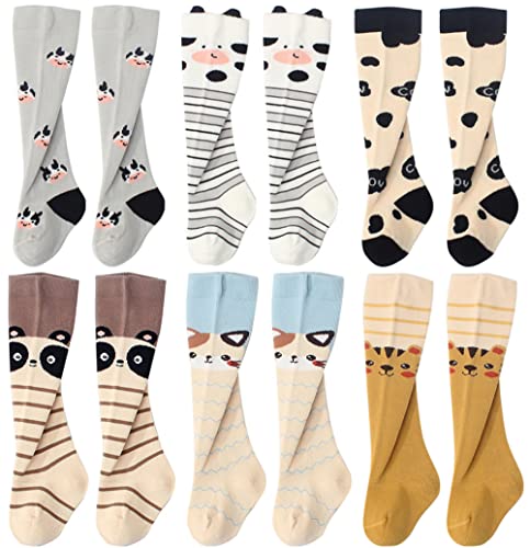 Image of QandSweat Unisex-Baby Knee High Socks Seamless Toddler Boy Girls Cotton Uniform Stockings (6-12 months, Cute-6 Pairs)