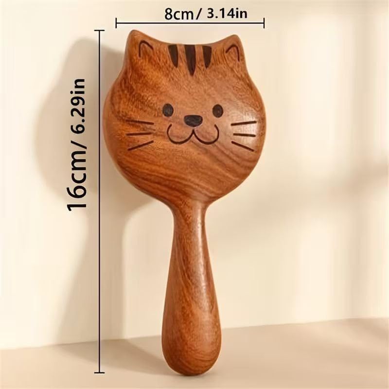 Image of Wood Therapy Massage Tools for Belly Fat and Scalp, Wooden Meridian Body Brush for Cellulite Removal, Hair Growth Scalp Massager Comb, Lymphatic Drainage Wooden Head and Body Massager (Cat)