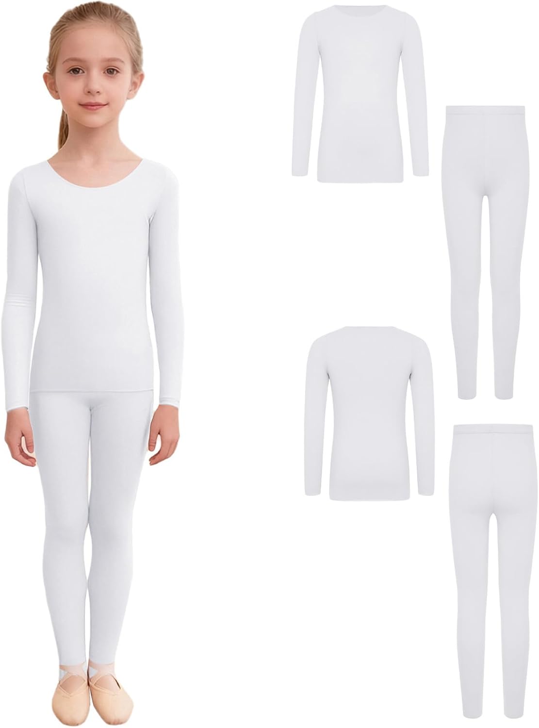 Kids Girls Thermal Underwear Set Long Sleeve Tops with Pants Practice Clothes Dance Workout Activewear