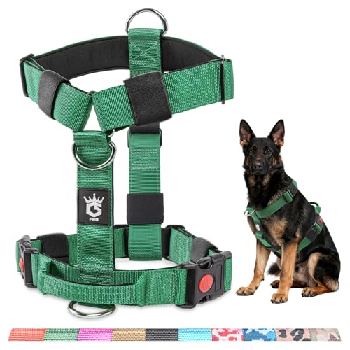 TSPRO Taktisches No-Pull Schwerlast-Hundegeschirr mit Griff & Schnellöffnungsverschluss, Stabil Adjustierbar für Mittelgroße bis Große Hunde zum Wandern und Laufen (Grün M)