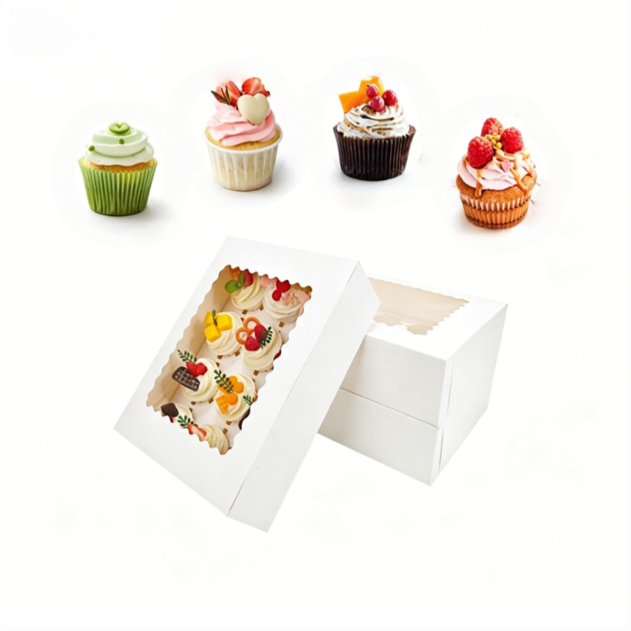 10PCSHold 12-Count Cupcake Boxes with Window, Food Grade Cupcake Containers with Inserts, Sturdy Holder for Transport & Gifting, Perfect for Parties, Bakeries, Weddings & Holiday Desserts (white)