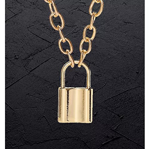 Moda Collar Joyas Gargantilla Collar de bloqueo de metal, collar de lujo, colgante, cadena de eslabones de clavícula punk, joyería de candado gótico americano europeo Hip Hop Rock Cumpleaños Regalos Cover