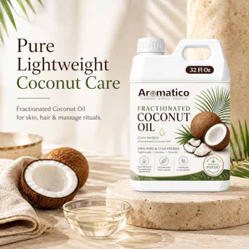 Image of AROMATICO Fractionated Coconut Oil for Skin, Massage and Essential Oil Dilution, Lightweight Carrier Oil for Body Care, Hair Care and DIY Beauty - 946 ml