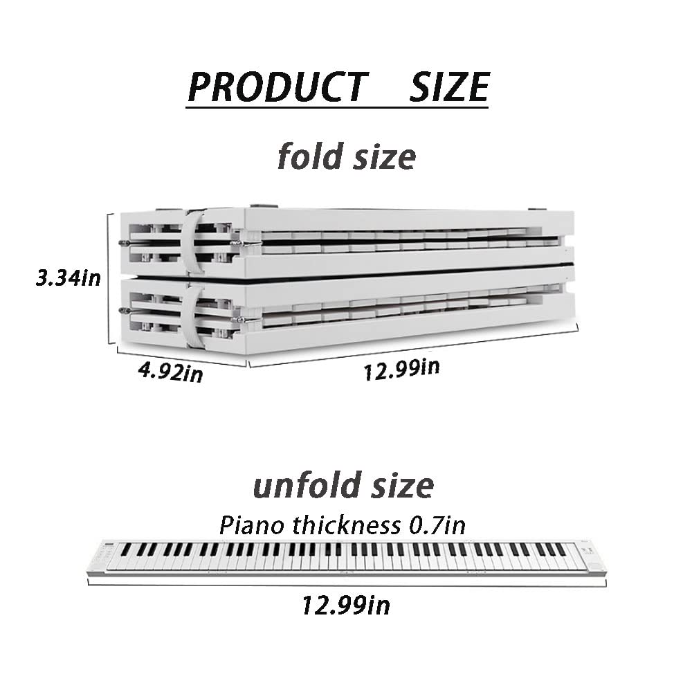Pianoforte pieghevole a 88 tasti, tastiera portatile pieghevole, per collegare Bluetooth e cuffie, pedale sostenuto, batteria ricaricabile, tastiera elettronica portatile per principianti (bianco)