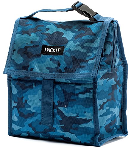 PackIt Freezable Lunch Bag with Zip Closure, Blue Camo