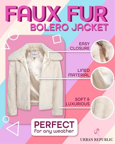 URBAN REPUBLIC Girls' Bolero Jacket - Stylish Cropped Faux Fur Bolero Cardigan - Fashion Outerwear Jackets for Girls (7-14)2