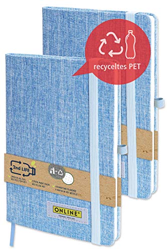 Online Notitieboek A5 2nd Life | notebook van gerecycled PET voor een schone omgeving | gestippeld Bullet Journal voor notities en schetsen | elastiek | pennenlus | vouwflap, verpakking van 2 stuks