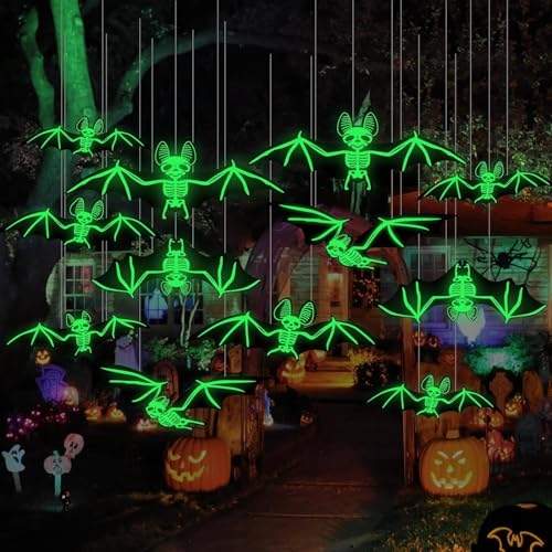12pcs Hängende Halloween Dekoration Outdoor Innen Fledermäuse,Dekoration Hängend AußEn Skelett Spinne,Halloween Party Deko Innen AußEn Haus BäUme...