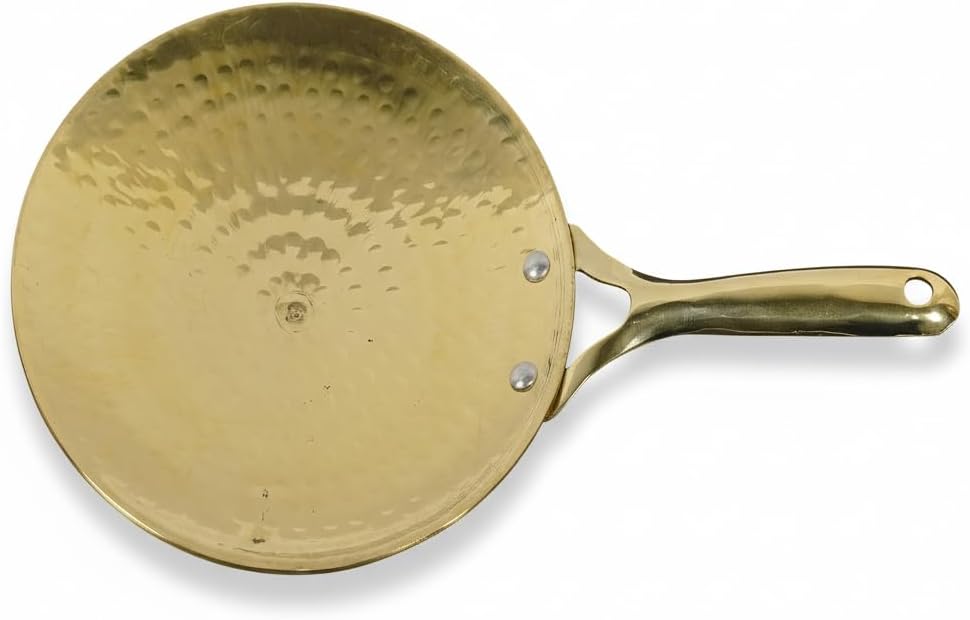 Traditional Bronze Tawa 10-Inch Cooking Surface with Sturdy Handle | Hammered Finish Flat Pan for Roti, Dosa, Paratha & Chapati | Heavy-Duty Bronze Cookware for Authentic Indian Cooking