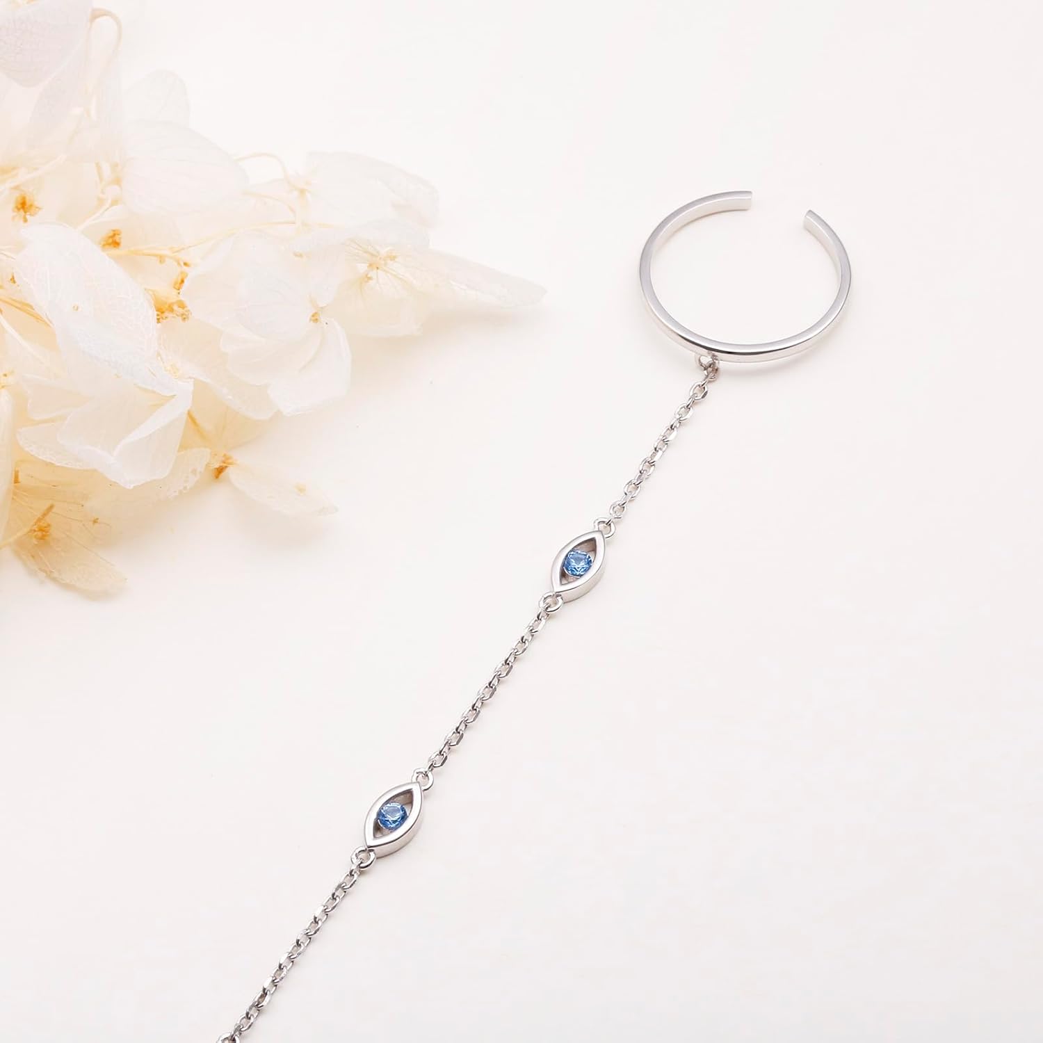 Alphm S925 Sterling Silver Finger Ring Bracelet Hand Harness Adjustable Chain Set for Women - Image 4