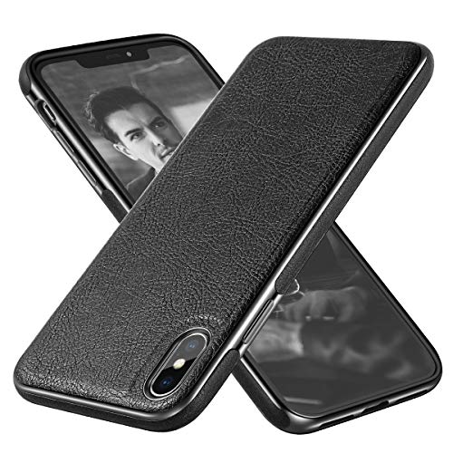 Diaclara Phone Case Leather Black Compatible with Slim Soft Cover Electroplating Luxury Stylish Sleeve Ultra Thin Bumper Anti-Slip Scratch Resistant Cases for Men (Black, 6.5)