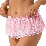 MSemis Woman's Floral Lace Ruffled Sheer Micro Skirt Bottom Low Rise Pleated Sissy Panties Skirt Pink Medium