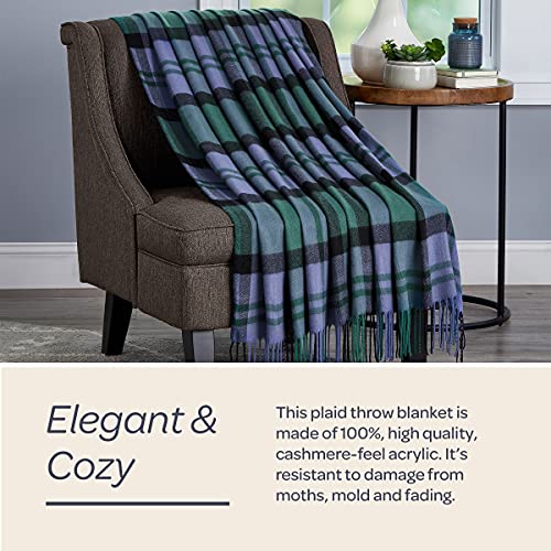 Lavish Home Evergreen Plaid Soft Blanket-Oversized, Luxuriously Fluffy, Vintage-Look And Cashmere-Like Woven Acrylic-Breathable And Stylish Throws #TOP2