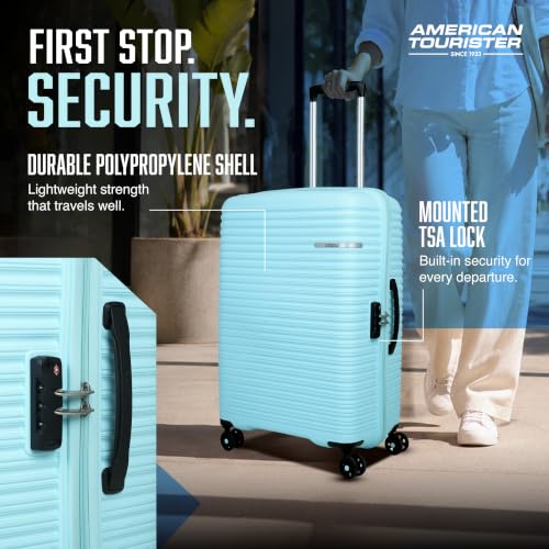 Image of American Tourister Liftoff+|Medium Size Check-in Spinner Trolley Bag (67 cm) for Travel|360 8 Wheel Travel Luggage|Hard Case Polypropylene (PP) Suitcase|Mounted TSA Lock|Spa Blue