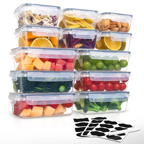 Goldeluxe 12 Frischhaltedosen mit Deckel, Gefrierdosen, meal prep boxen, 6 x 1L/0.52L, BPA-frei,luftdicht, mikrowellengeeignet, spülmaschinenfest, für Lagerung & Transport von Essen, Obst, Gemüse 1