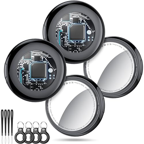 Tukio Air Tags 4 pezzi Nero, Smart Tracker Compatibile con Apple Dov'è App (solo iOS), Localizzatore Bluetooth Trova oggetti per Bagagli, Valigie, ZainiBorse, Batteria Sostituibile