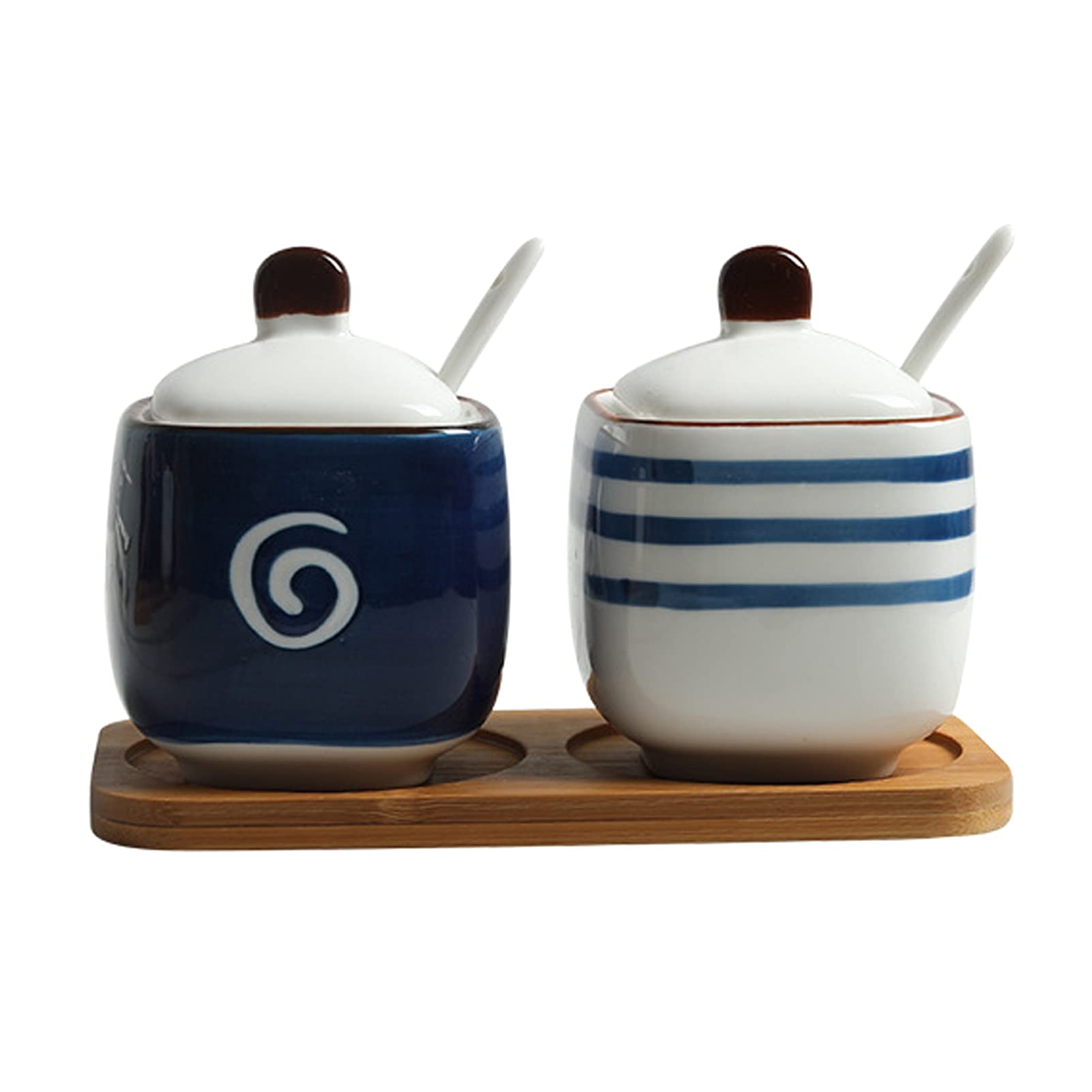 VHJdtE Seasoning jars, Ceramic Spice ContainersSet of 3 with Spoons and Lids(Pack of 2)