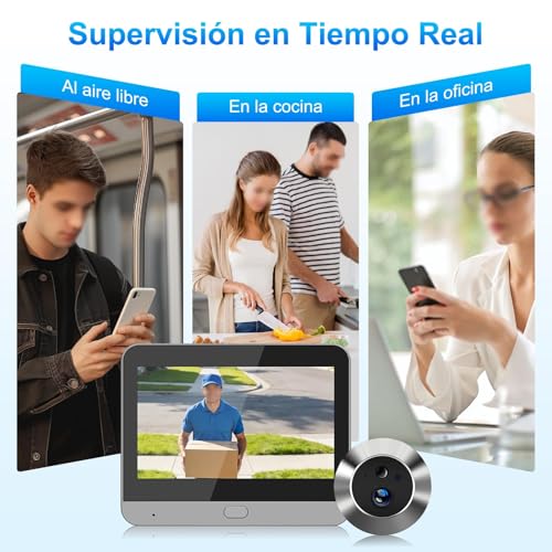 Miniatura 6 de Cámara De Mirilla Digital Inteligente Con Pantalla Lcd De 4.3 Pulgadas, Cámara De Gran Angular 1080p, Detección De Movimiento Pir, Visión Nocturna, Conectividad Wifi De 2.4g, Batería De 5000mah Para