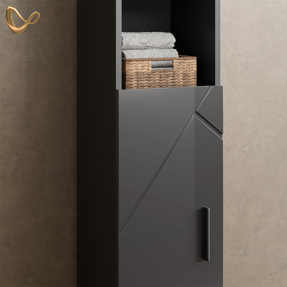 Livinity Badmöbel-Set Ronco, Anthrazit Hochglanz, 3 Teile, mit Hochschrank