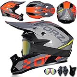 Casco de motocicleta todoterreno para hombres y mujeres jóvenes para descenso, carreras todoterreno, turismo, bicicleta de montaña, scooter con gafas, guantes, protector facial,Color C-M(55~56cm)