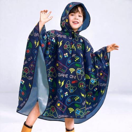 Image of WAWSAM Lightweight Rain Poncho Kids, Ponchos for Kids Waterproof Reusable Hooded, Kids Poncho Rain Jacket