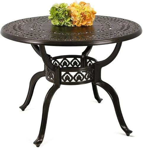 Sumshadow Patio Dining Table,Cast Aluminum Patio Table with Umbrella Hole, Outdoor Bistro Table for Backyard, Garden, Patio (40" Round Table)