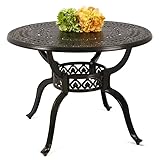 Sumshadow Patio Dining Table,Cast Aluminum Patio Table with Umbrella Hole, Outdoor Bistro Table for Backyard, Garden, Patio