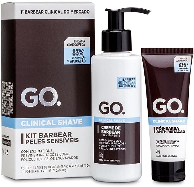 GO. Man Kit Barbear Pele Sensíveis Clinical Creme E Pós-Barba Cicatrizante Anti Foliculite Pelo Encravado Irritação Go Man