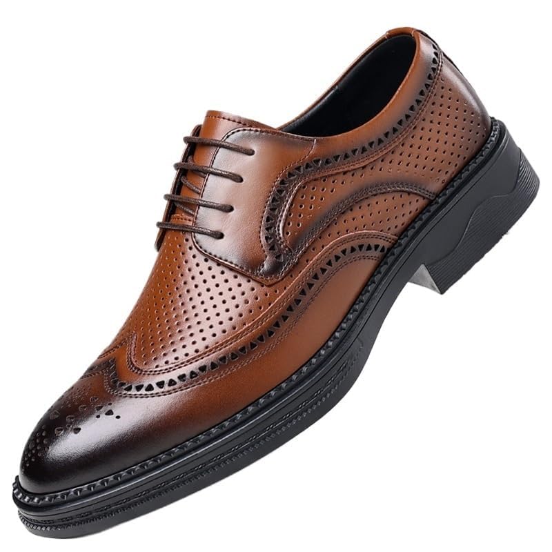 Men's Classic Leather Dress Shoes Wedding Formal Modern Business Pointed Toe Summer Lace Up Oxford Shoes - Main Image