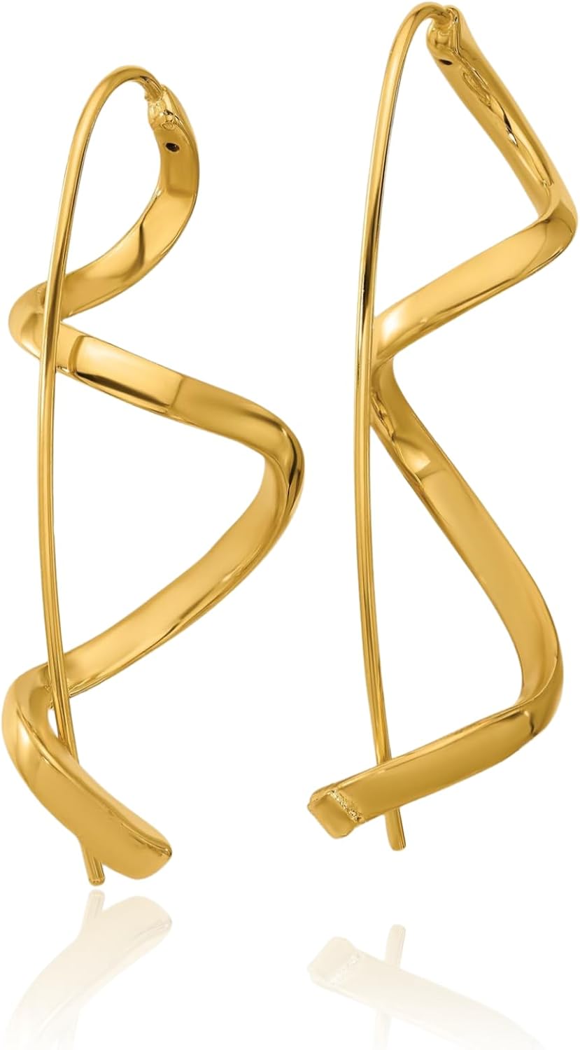 IceCarats 14K Yellow Gold Twisted Wire Dangle Threader Earrings 44.6mm 1 3/4 inch Lightweight, Polished For Her