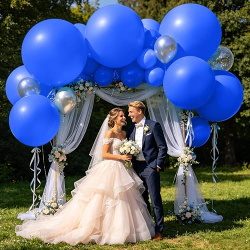 Image of 5Pcs Blue Big Balloons 36 Inch, Round Large Latex Party Balloons for Birthday Wedding Decorations