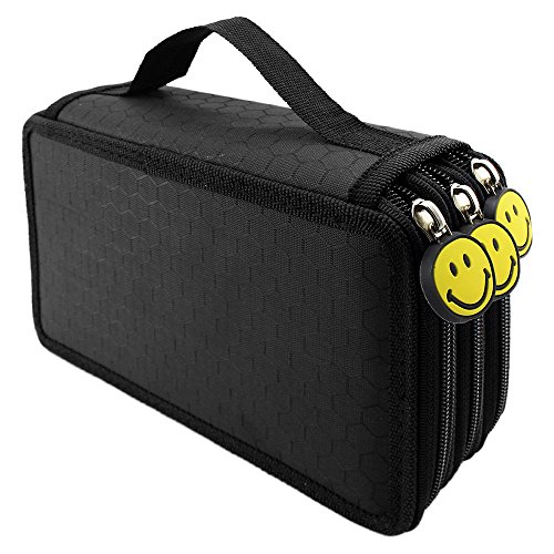 LORJE Multilayer Colored Pencil Case, Large, 52 Slots Black Pen Bag