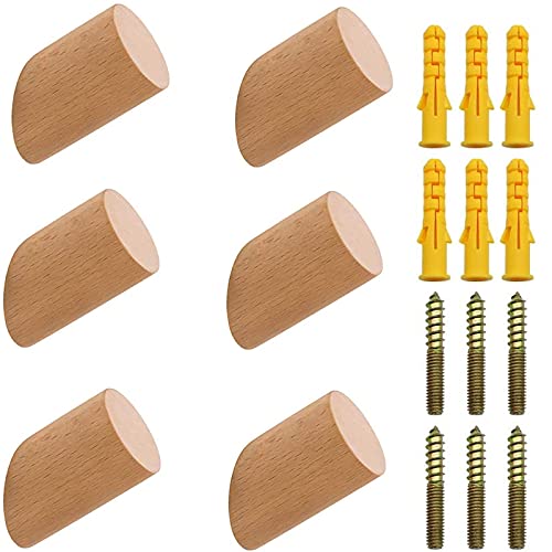 Perchas Pared 6 Piezas Percha Pared Madera, Perchero Pared Natural, Ganchos Para Sombrero Madera, Ganchos de Madera de Haya, Adecuados Para...