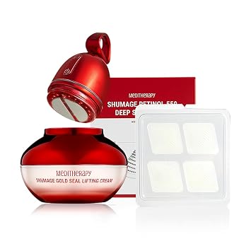 MEDITHERAPY Shumage Gold Seal Lifting Cream+Device & Shumage Retinol 550 Deep Shot Patch - Moisturizer Face Lift Cream, Hydrating & Tightening for Sagging Skin - Retinol Facial Patches for 11 Lines