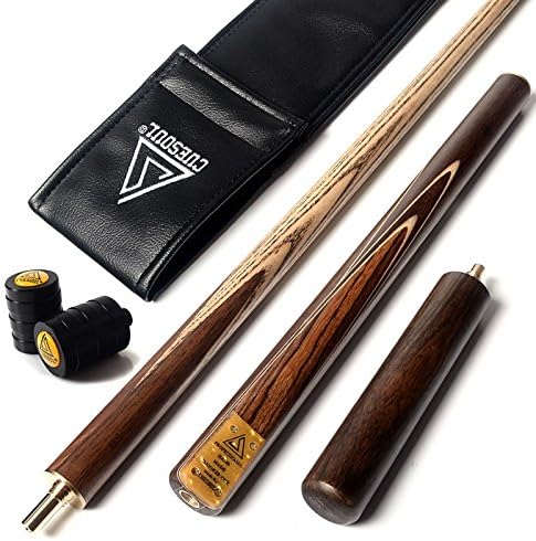 CUESOUL 57" 3/4 Jointed Snooker Billiard Pool Cue Handcrafted 18oz with Telescopic Aluminium Extension & 6" Walnut Extension, Ash Shaft & Walnut Butt, in Aluminium Cue Case, 9.5mm Tip Snooker Cue Set