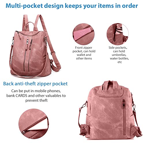 Roosalance Backpack Purse For Women, Fashion Women Backpack Purse Convertible Shoulder Bags Handbags, Mothers Day Gifts For Mom, Aunt, Ladies Small Leather Waterproof Satchel Travel Bag Pink #TOP2