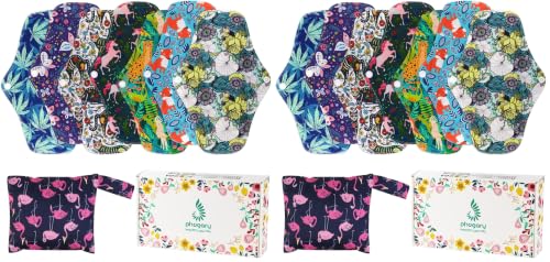 Image of Reusable Menstrual Pads (7 in 1, 25.4cm 4 Layers), Bamboo Cloth Pads for Heavy Flow with Wet Bag, Large Sanitary Pad Set with Wings for Women, Washable Overnight Cloth Panty Liners Period (Pack of 2)