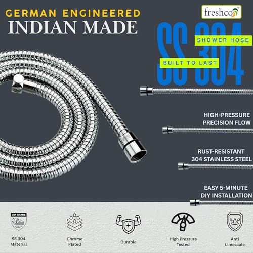 Image of Freshco Pearl No Block Health Faucet for Toilet (Complete Set) - German Engineered SS304 Hose (1.2m) & Wall Hook - Self-Cleaning High Pressure Jet Spray - Chrome Finish