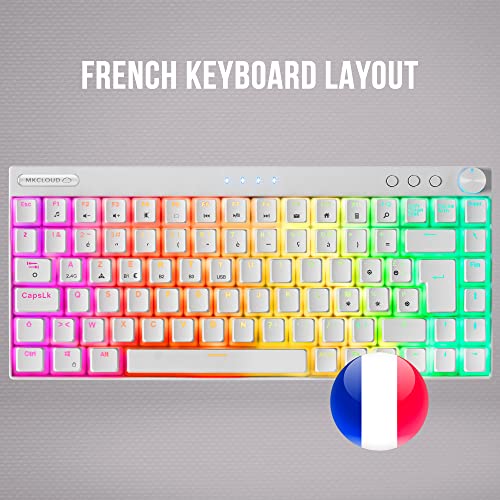 MKCLOUD, Tastiera Meccanica Senza Fili RGB Bianco, Ultra-compatto 75%, Interruttore Outemu SQ PRO Rosso, LinguaFrancese - Tastiera gaming - Immagine 5