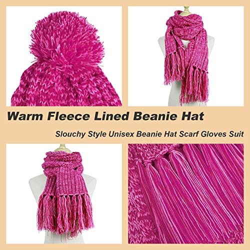 MissShorthair Womens Beanie Winter Hats 3 in 1 Knit Warm Hat Gloves and Scarf Set Women Scarves for Cold Weather3