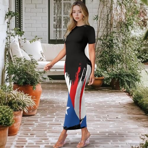 Image of Womens Short Sleeve Jamaican Flag Midi Bodycon Dress | Soft stretchy fabric,crew neck,jamaican print casual date night cocktail party, elegant chic, spring summer fall all season