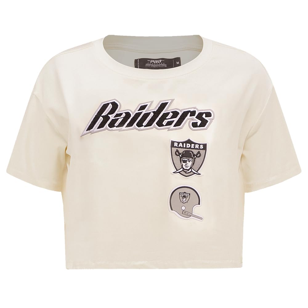Pro Standard Women's NFL Las Vegas Raiders Retro Classics Short Sleeve Boxy Tee, Eggshell, L, Model RETROCLASS-3101-F-CSJ